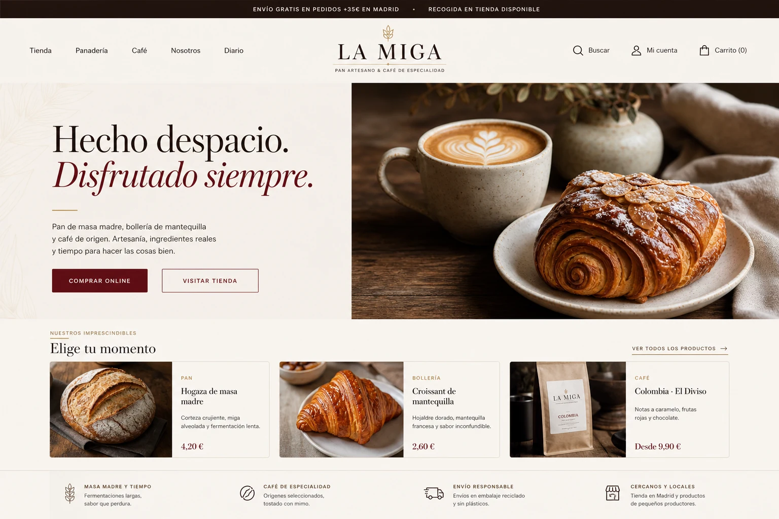 Web editorial de panadería artesana y café de especialidad