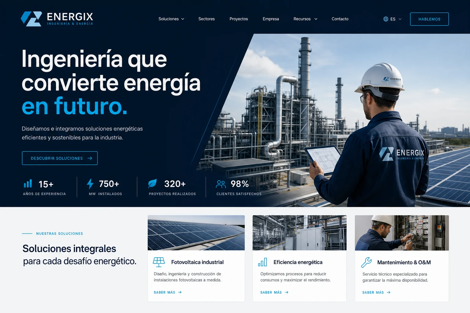 Web corporativa de ingeniería y energía para industria