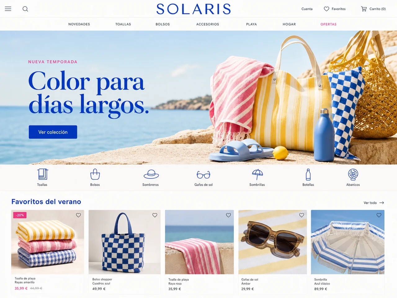 Fragmento de un ecommerce de verano con campaña y colección de producto