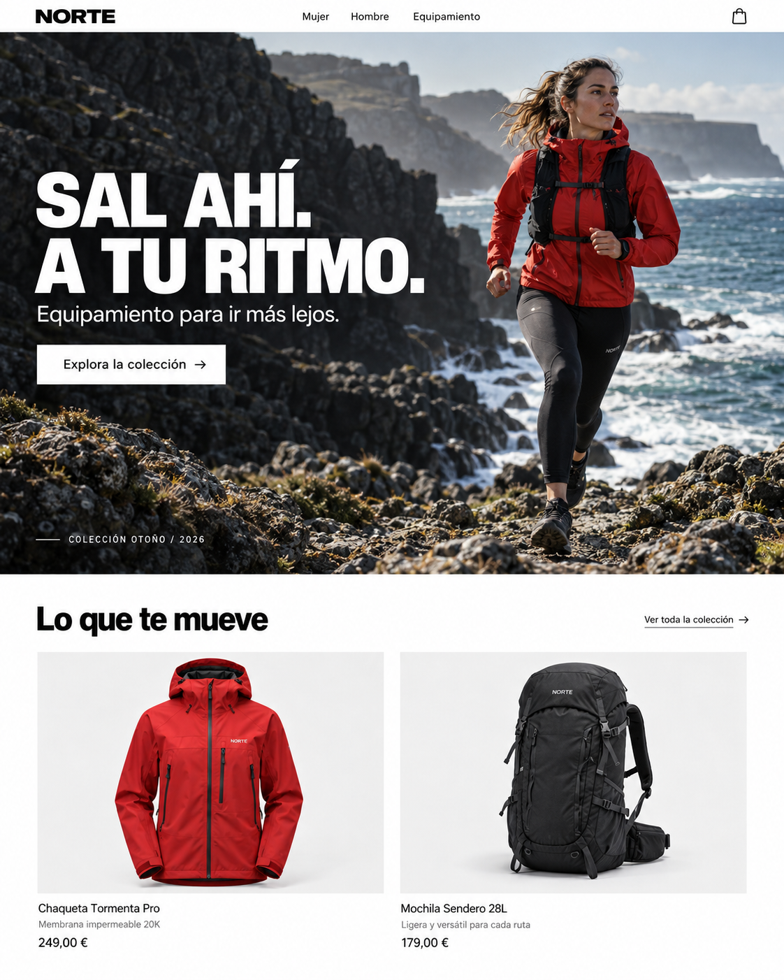 Concepto visual de una tienda de ropa outdoor: Norte, marca ficticia