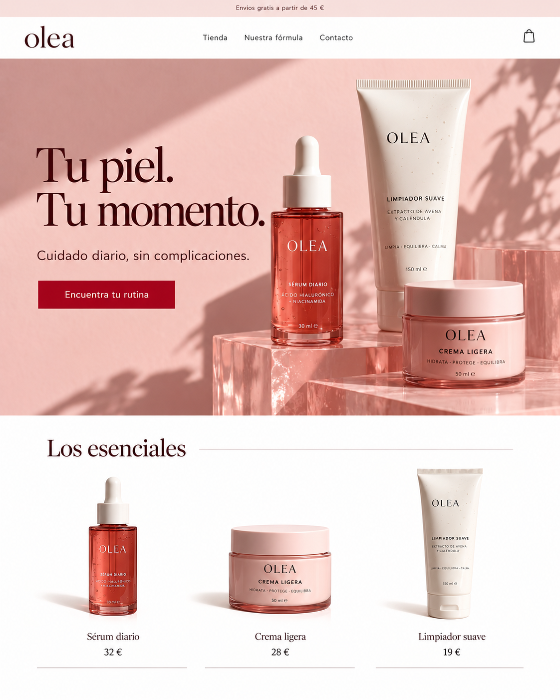 Concepto visual de una tienda de cosmética: Olea, marca ficticia