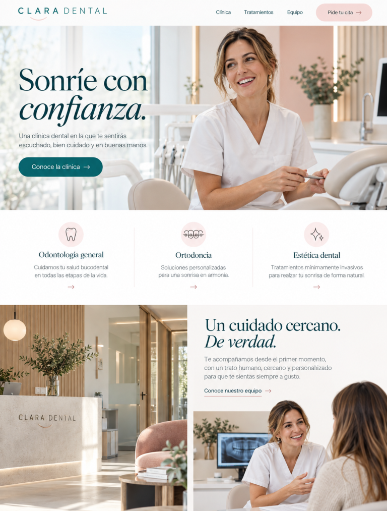 Clara Dental: concepto visual de clínica, marca ficticia