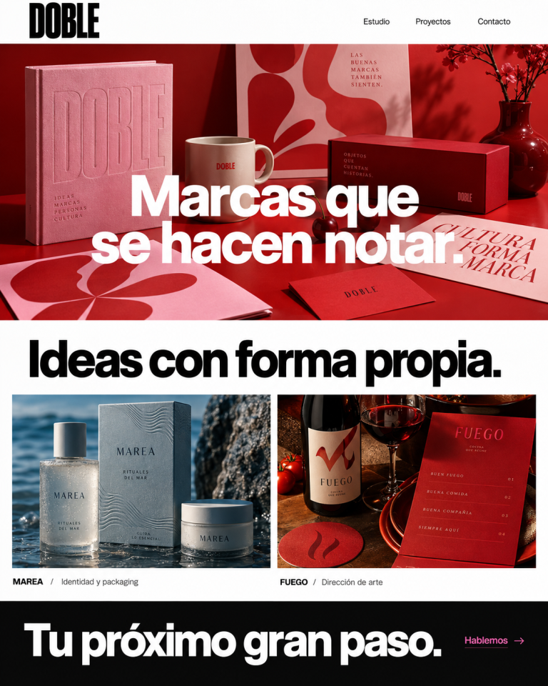 Doble: concepto visual de agencia creativa, marca ficticia