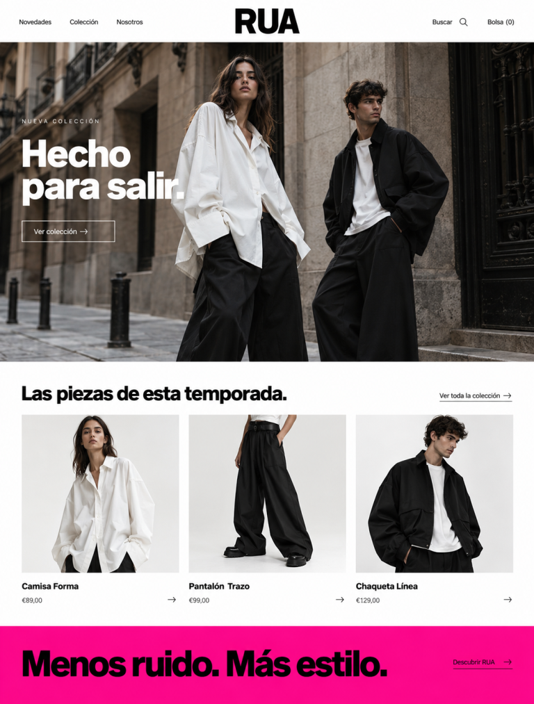 Rua: concepto visual de tienda de moda, marca ficticia
